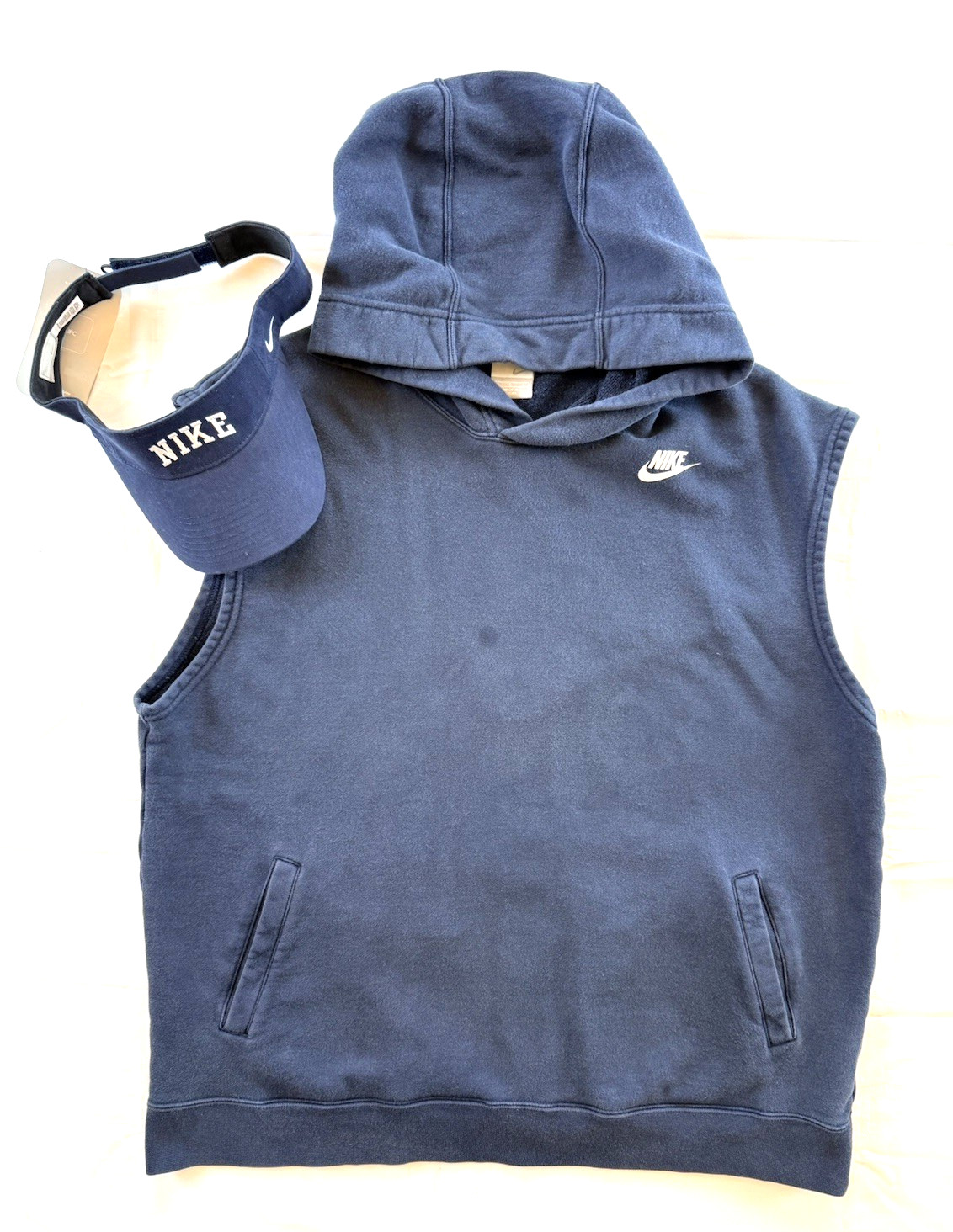 Vintage Nike Sleeveless Pullover Vest Hooded Sweatshirt + NWT Nike Visor Hat Y2K