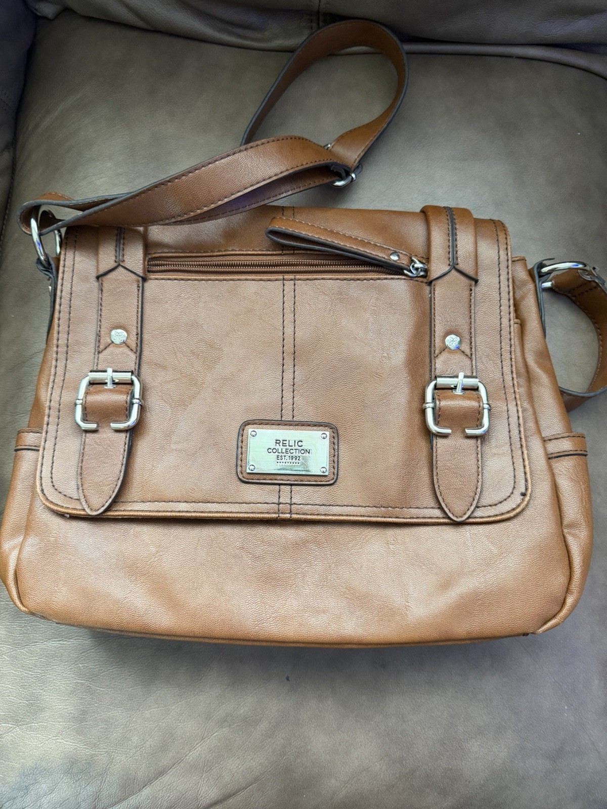 Relic Brown Crossbody Shoulder Bag Flap Zip Magnetic Buckle Silver Hardware