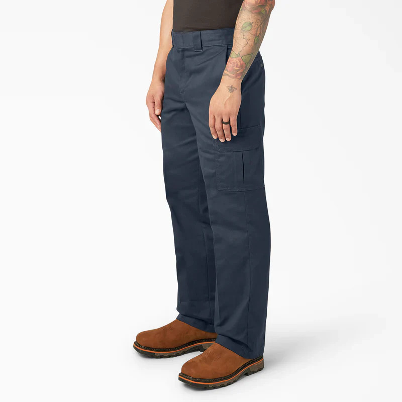 DICKIES RELAXED FIT STRAIGHT LEG CARGO WORK PANTS- DARK NAVY