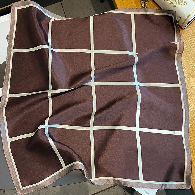 100% Mulberry Silk 27″ Square Scarf Women Neckerchief Wrap Fashion Design Check