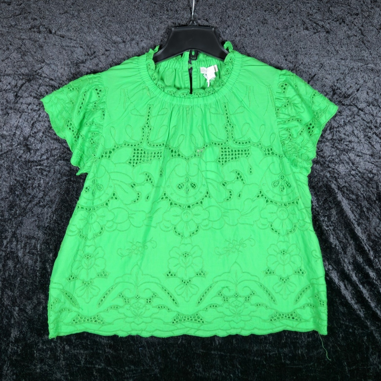 Jennifer & Grace Parisian Eyelet Lace Flutter Sleeve Cotton Blouse CT2606M L NEW