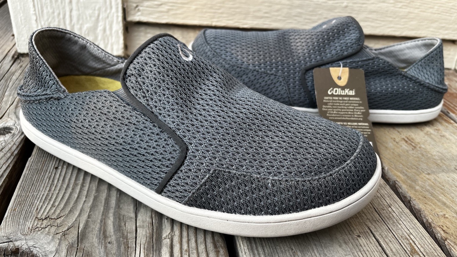 New! OluKai Nohea Mesh Men’s 8.5 Slip On Shoes – Wind Grey