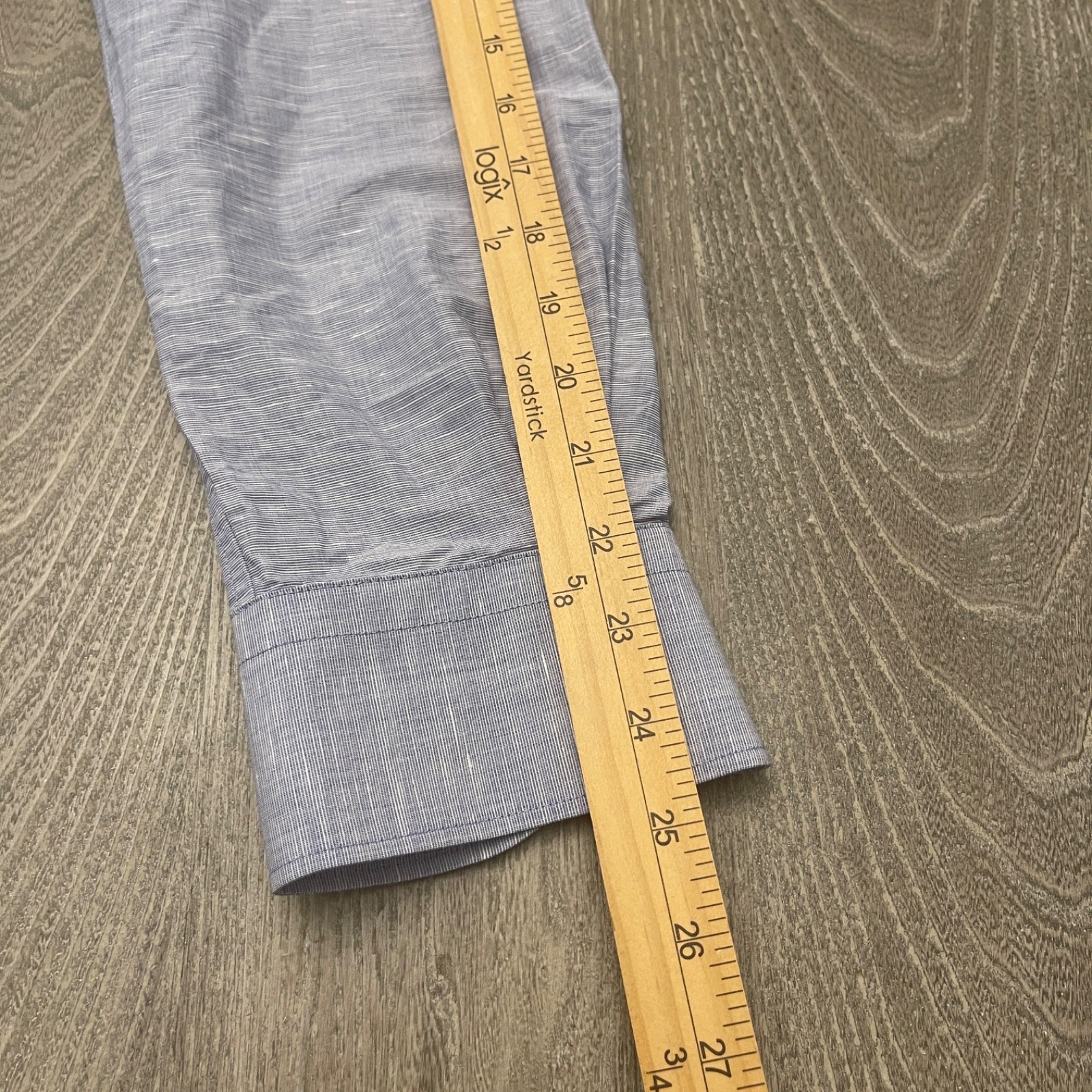 Ike Behar Men’s Button Up Dress Shirt Size 15 1/2 Linen Cotton Blue Italy
