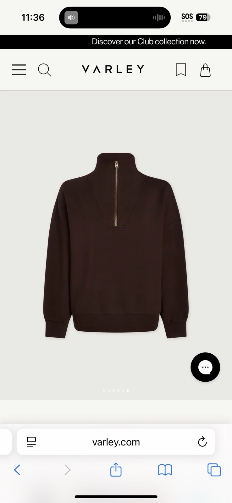 Varley Hawley Half Zip Sweat $150 MSRP Women’s Size Medium Chocolate Walnut