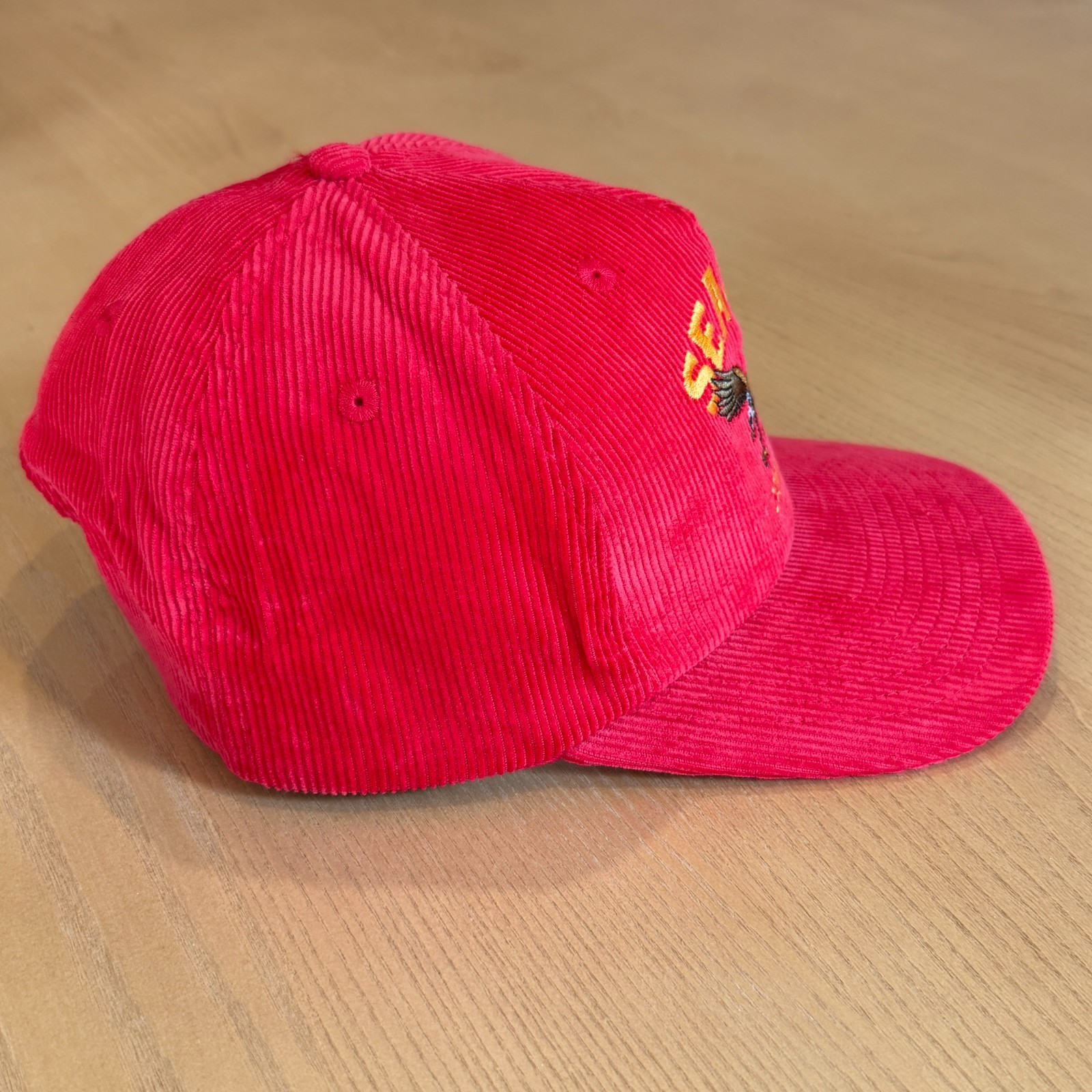 Seager Bradley Corduroy Hat Cap Red Eagle Embroidered Outdoor Snap Back NWOT