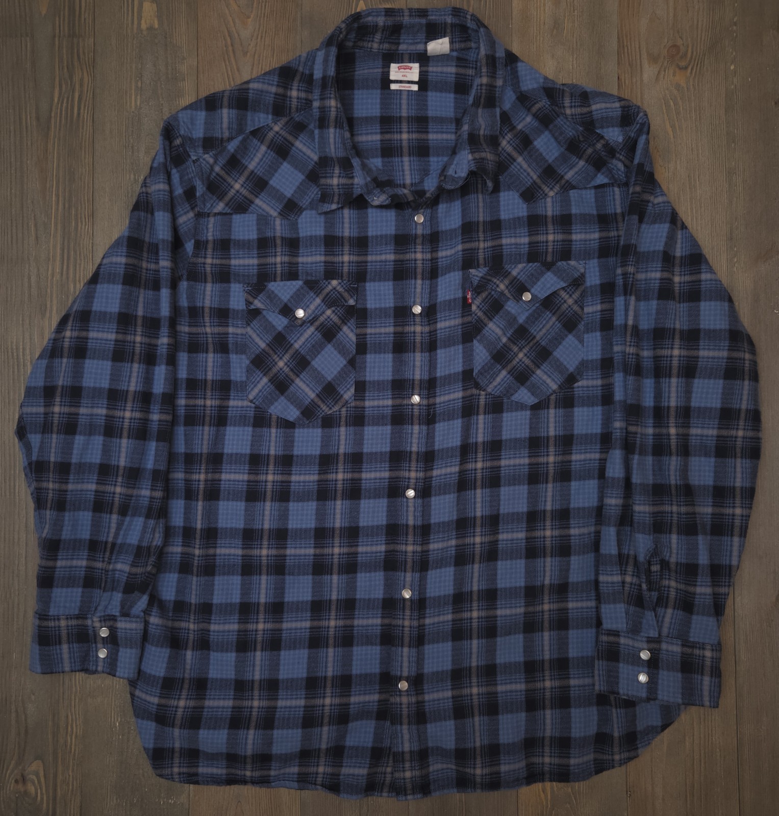 Levi’s Western Flannel Shirt Mens 4XL Blue Plaid Pearl Snap Button Up
