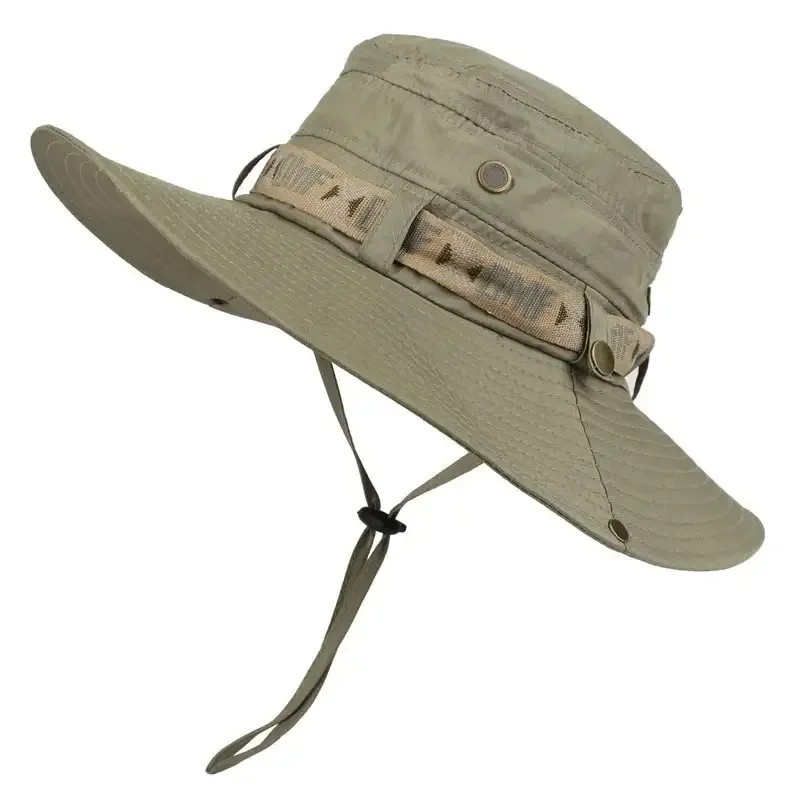 Summer Men Bucket Hat Outdoor UV Protection Wide Brim Panama Safari Hunting Hiki