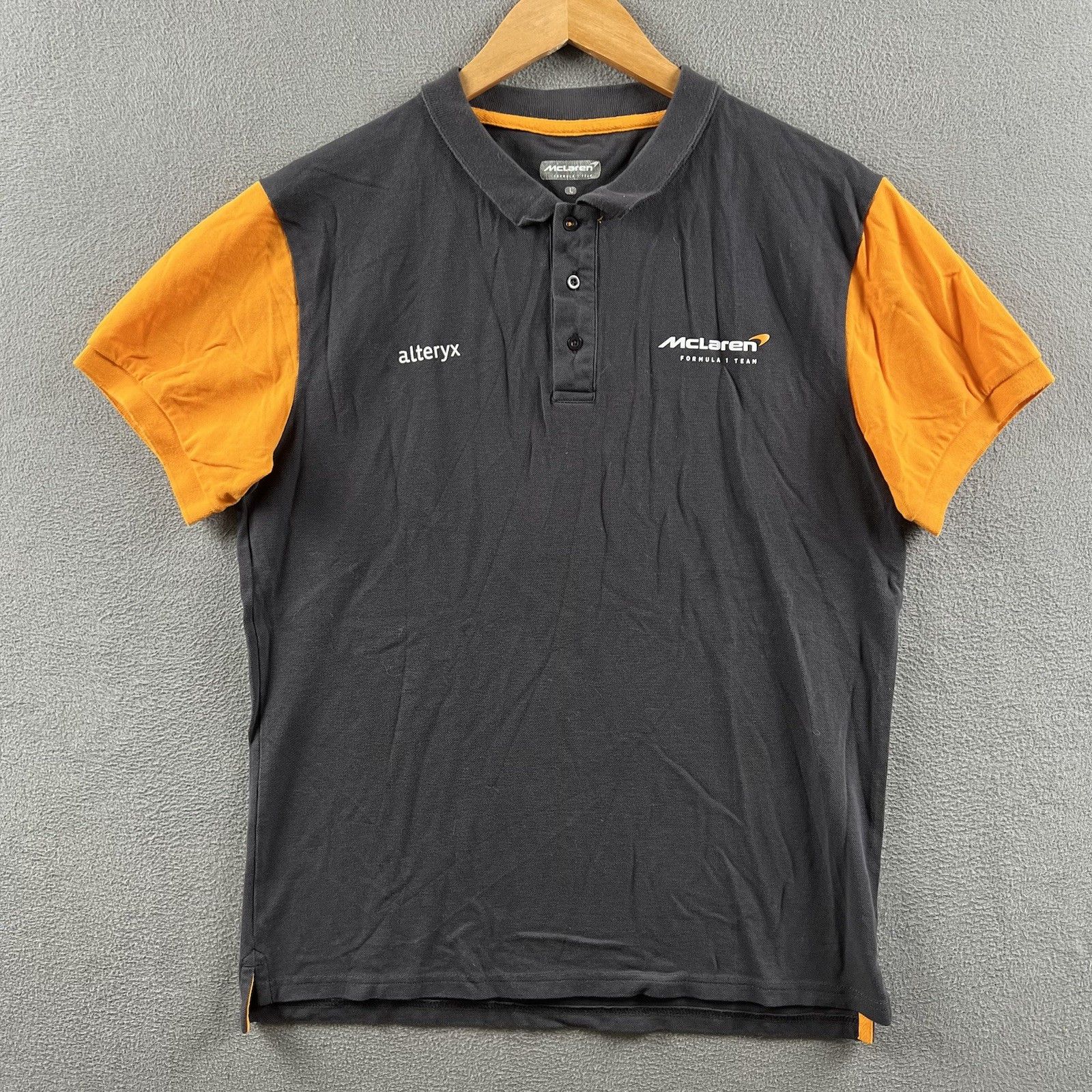McLaren Formula 1 Team Polo Shirt Mens Large Black Orange Golf Racing Preppy