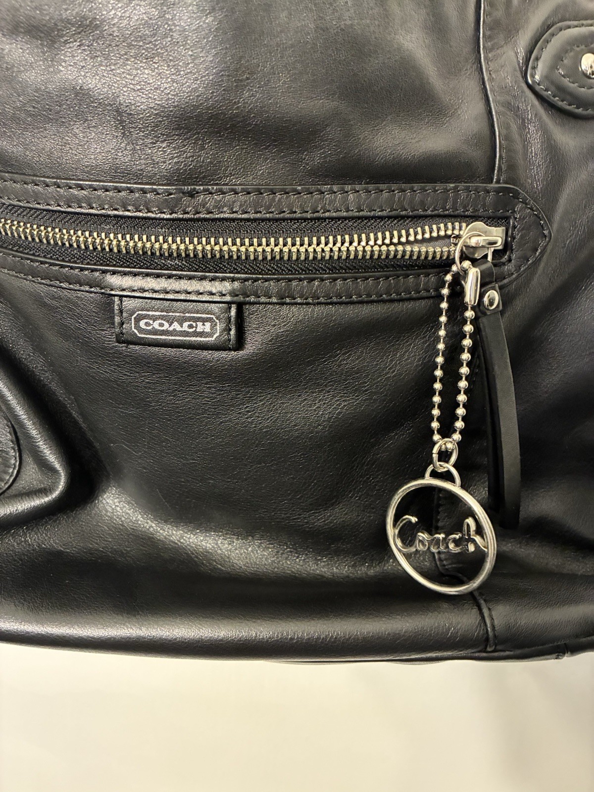 Coach Medium Black Leather Shoulder Bag Purse W/Silver Hardware & Hangtag