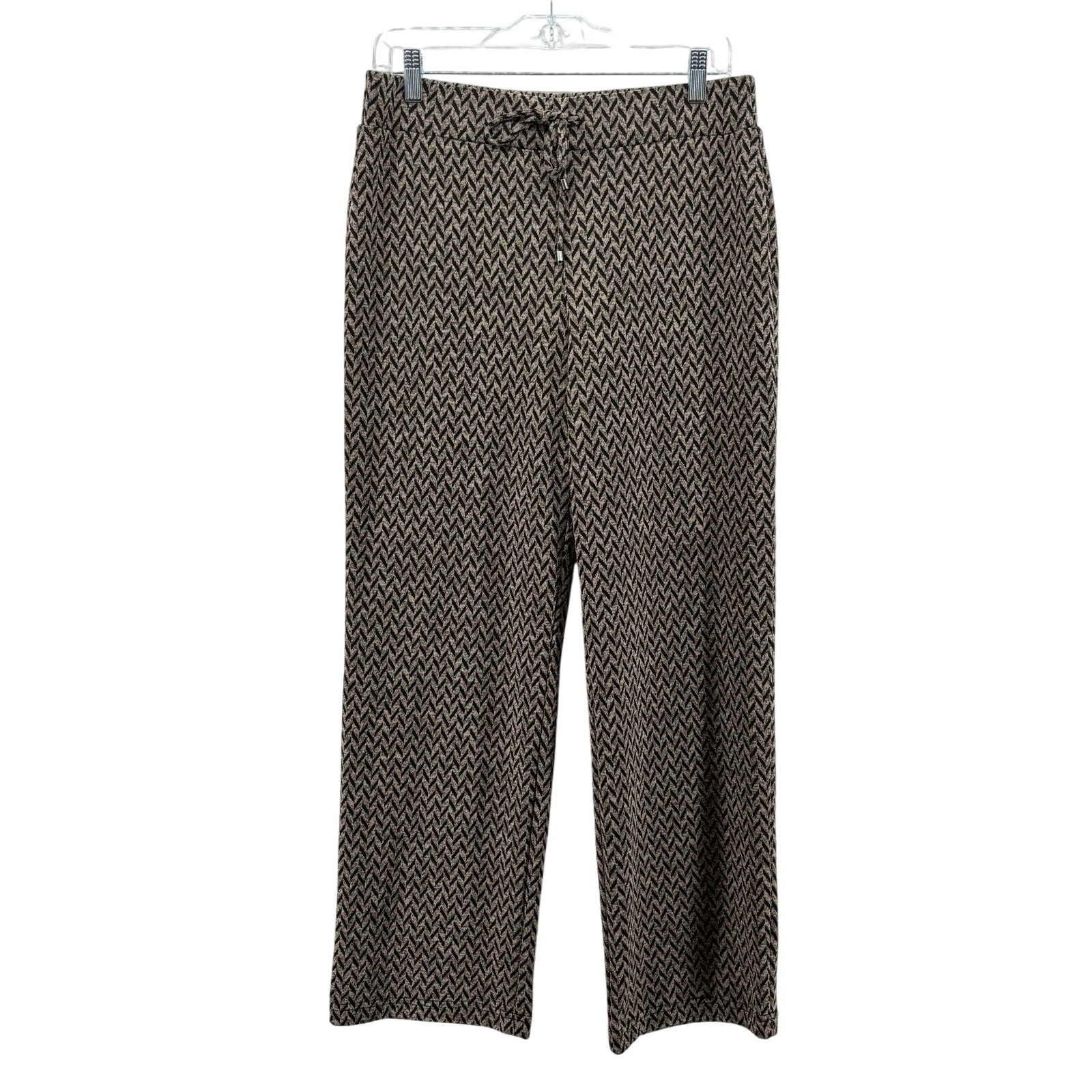 Soho Apparel Chevron Knit Pants Women MEDIUM Brown Herringbone Retro Academia