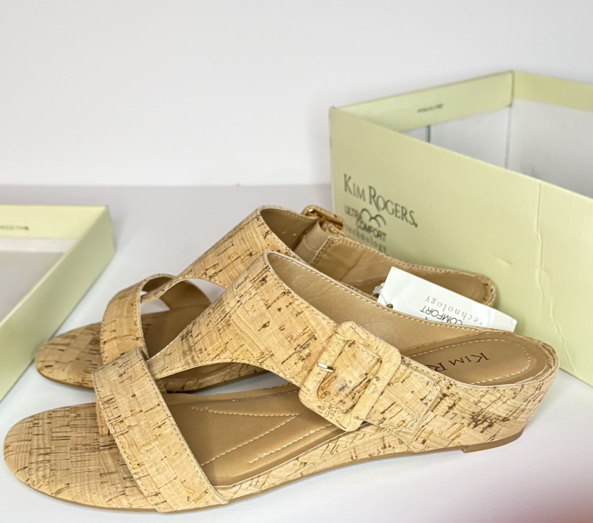 Kim Rogers Irina Cork Wedge Sandals Buckle Strap Women’s Size 10W NIB MSRP $70