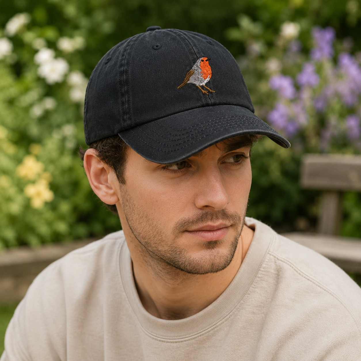 Robin Bird Embroidered Baseball Cap, Wildlife Garden Nature Hat