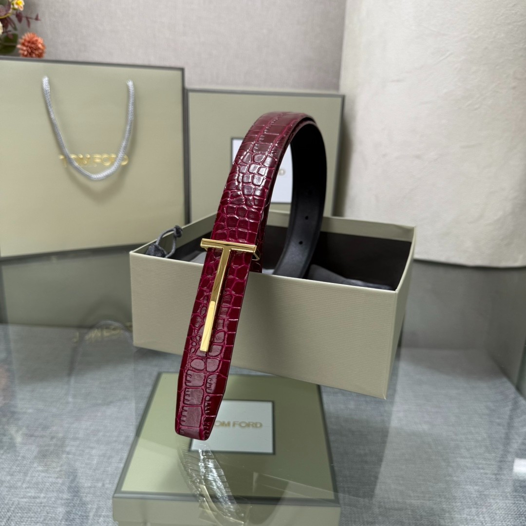 Authentic Tom Ford Reversible Leather T-Buckle Belt Luxury Designer Fashion