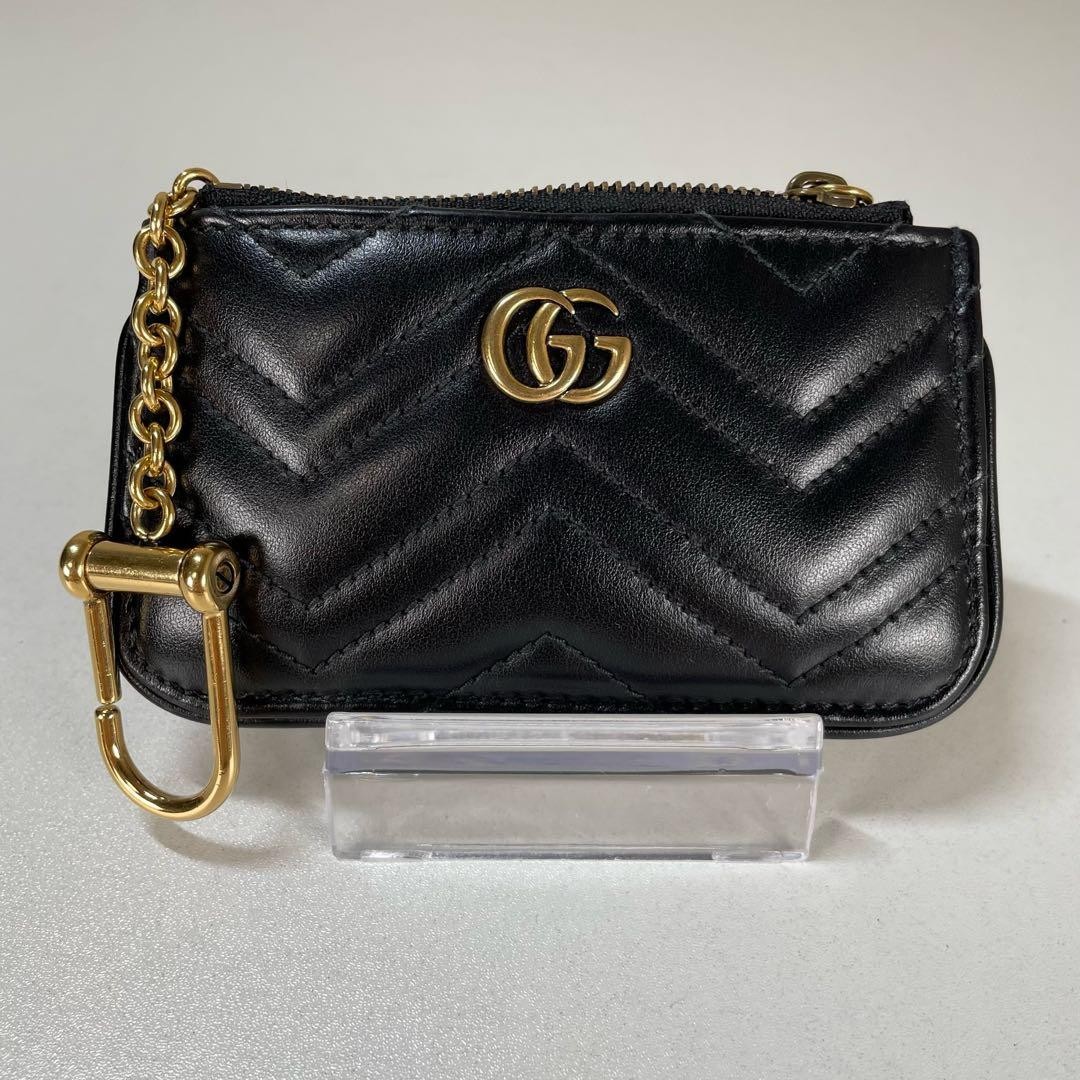 GUCCI GG Marmont Key Case Pouch Leather Black Matelasse Chain excellent gift