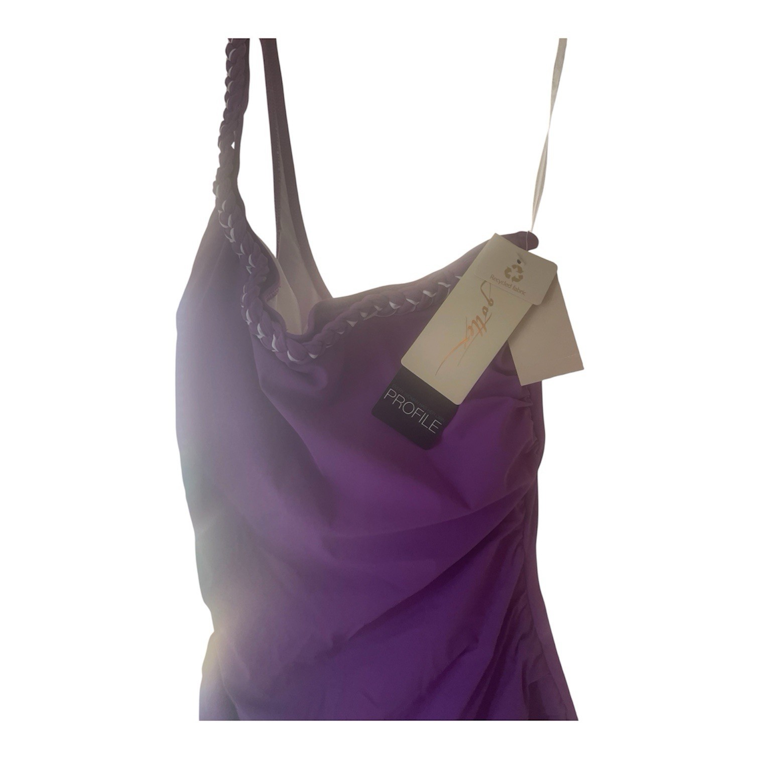 Gottex Women’s Purple Solid One-Shoulder Swimsuit, Braided Accent, Size 12