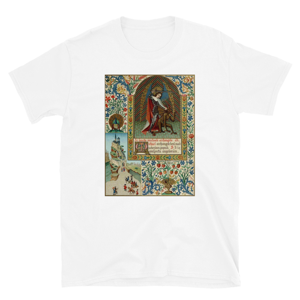 Archangel Michael vs Devil Medieval Gothic Illuminated Art Graphic T-Shirt