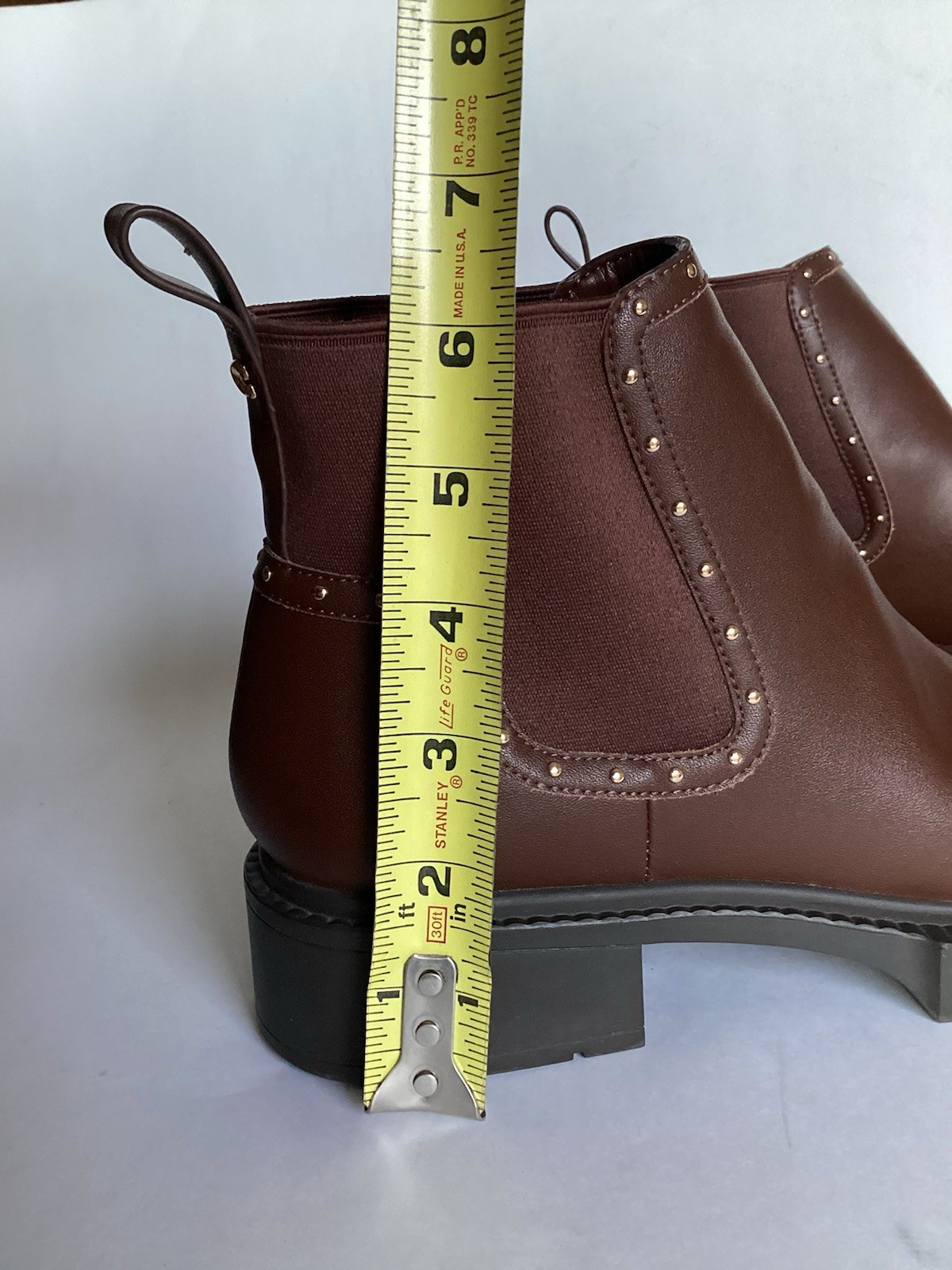 Coach Lory Leather Brown Studded Chunky Ankle Boots WORN ONCE Retail $250 Size 7