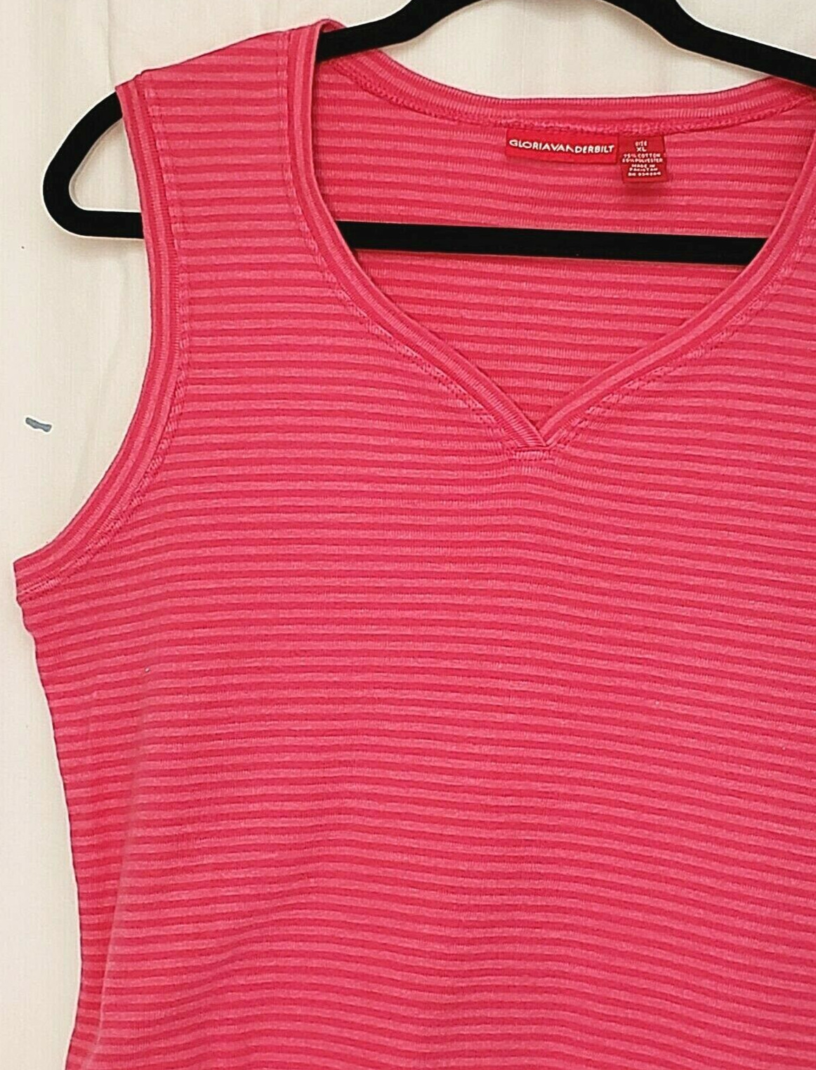 Gloria Vanderbilt Tank Top Stretch Stripes V-Neck Career Lagenlook Beachy XL
