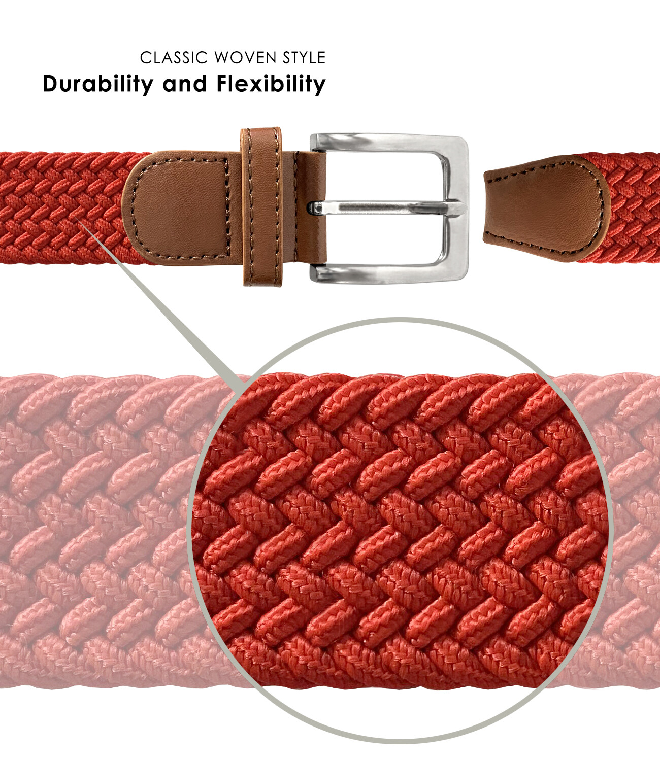 Men’s Stretch Belt Braided Elastic Casual Weave Canvas Fabric Woven Belt 1-3/8″