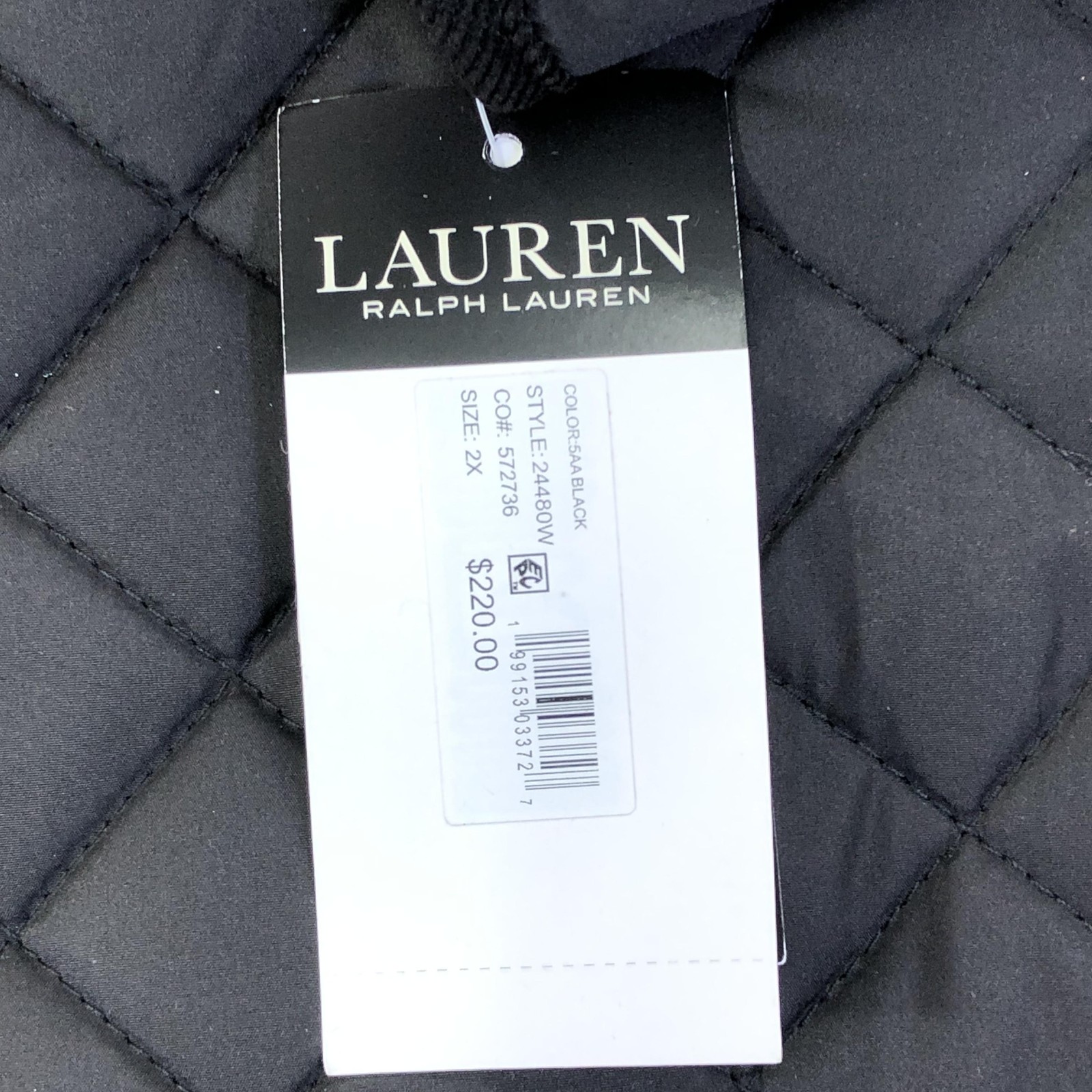 Lauren Ralph Lauren Quilted Jacket Womens 2X Plus Black Faux Fur Snap Lined