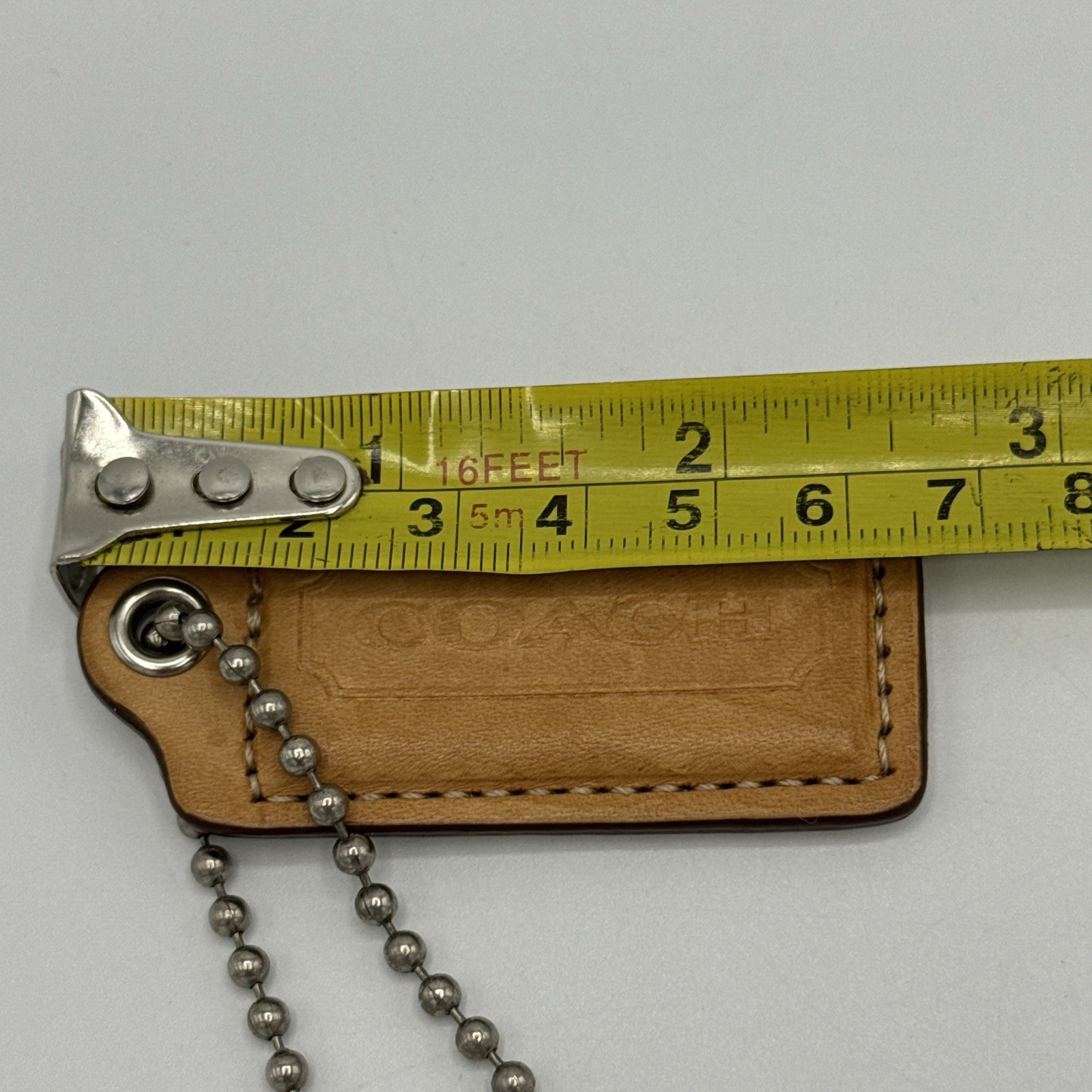 Coach Hang Tag Light Brown Leather Colored 2 & 1/2 Inches Wide / Silver Tone