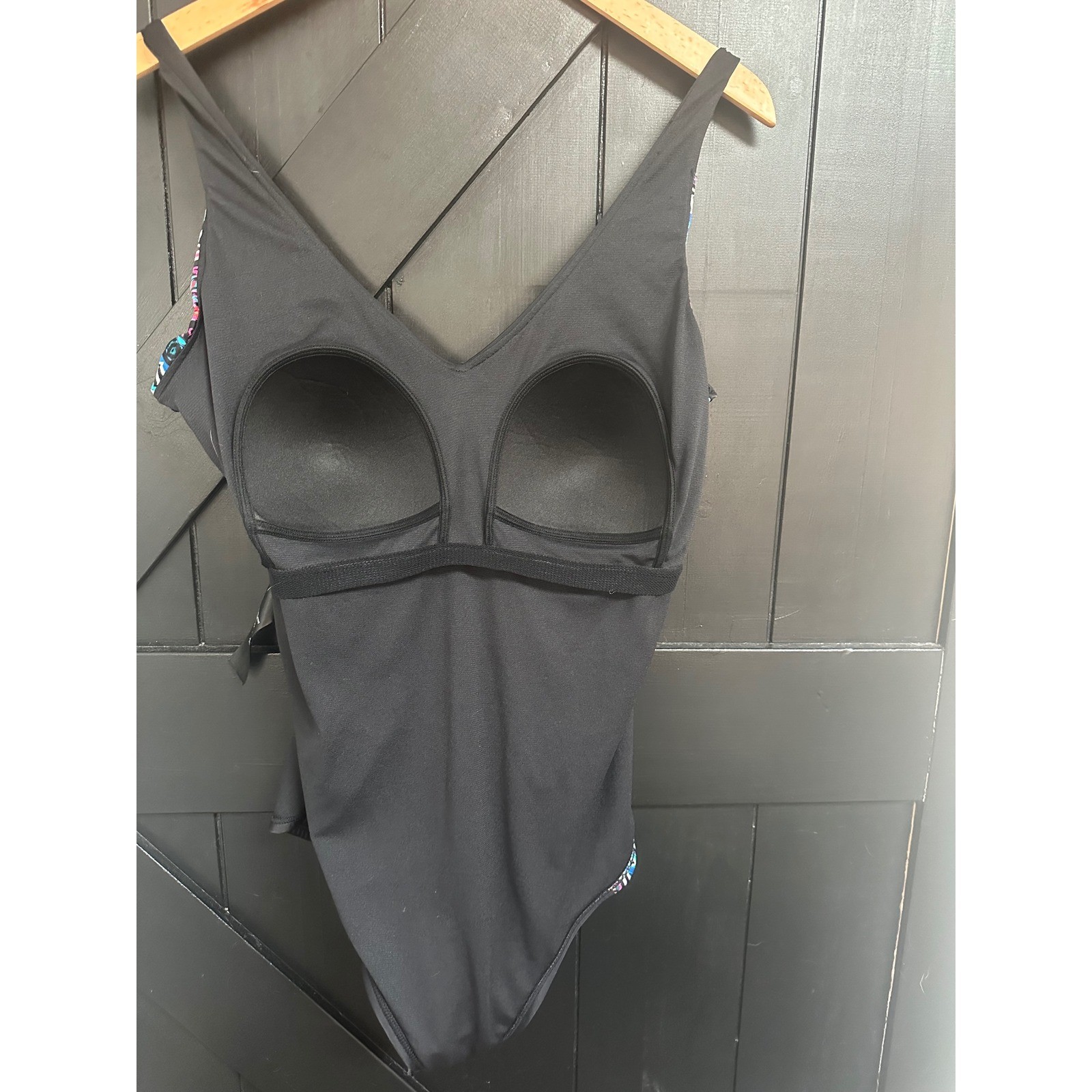 Miracle Brands Embrace Your Curves Swimsuit Geometric One Piece Black XL 16-18