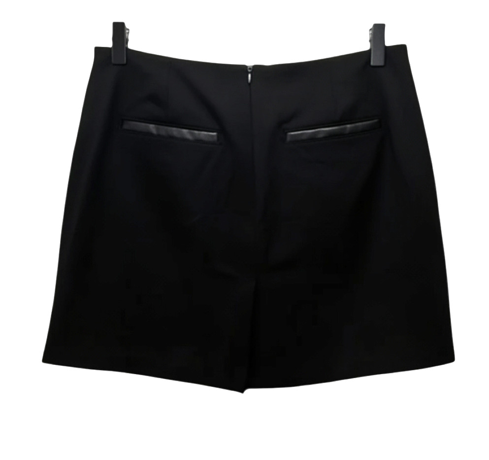 CABI 4585 JETT SKORT SKIRT SHORTS Black Vegan Leather Front PONTE KNIT BACK sz 6