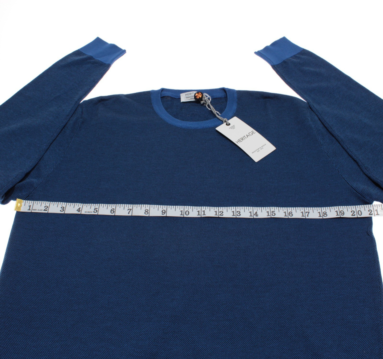 Heritage NWT Pullover Crew Neck Sweater Sz 52 (US L) Shades of Blue 100% Cotton