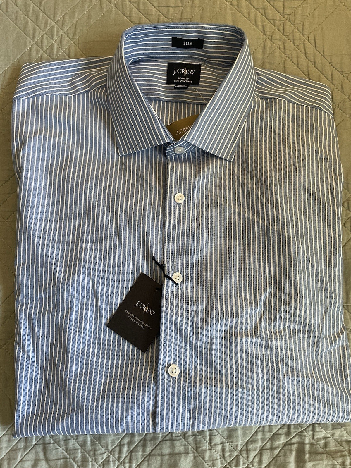 NWT J. Crew Bowery Performance Stretch Striped Blue Dress Shirt Size L $98 CA351