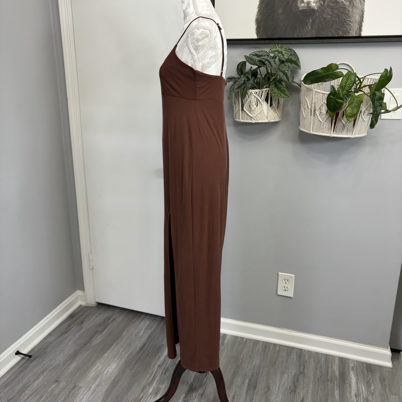 Wild Fable Brown Maxi Dress Womens Small S High Slit Y2K Style Ribbed Knit