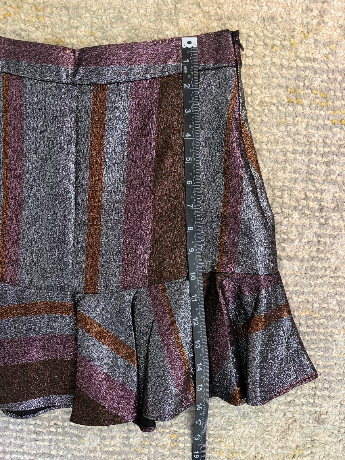 Derek Lam Metallic Shimmery Multi Colo Striped Mini Skirt With Ruffle Size 0