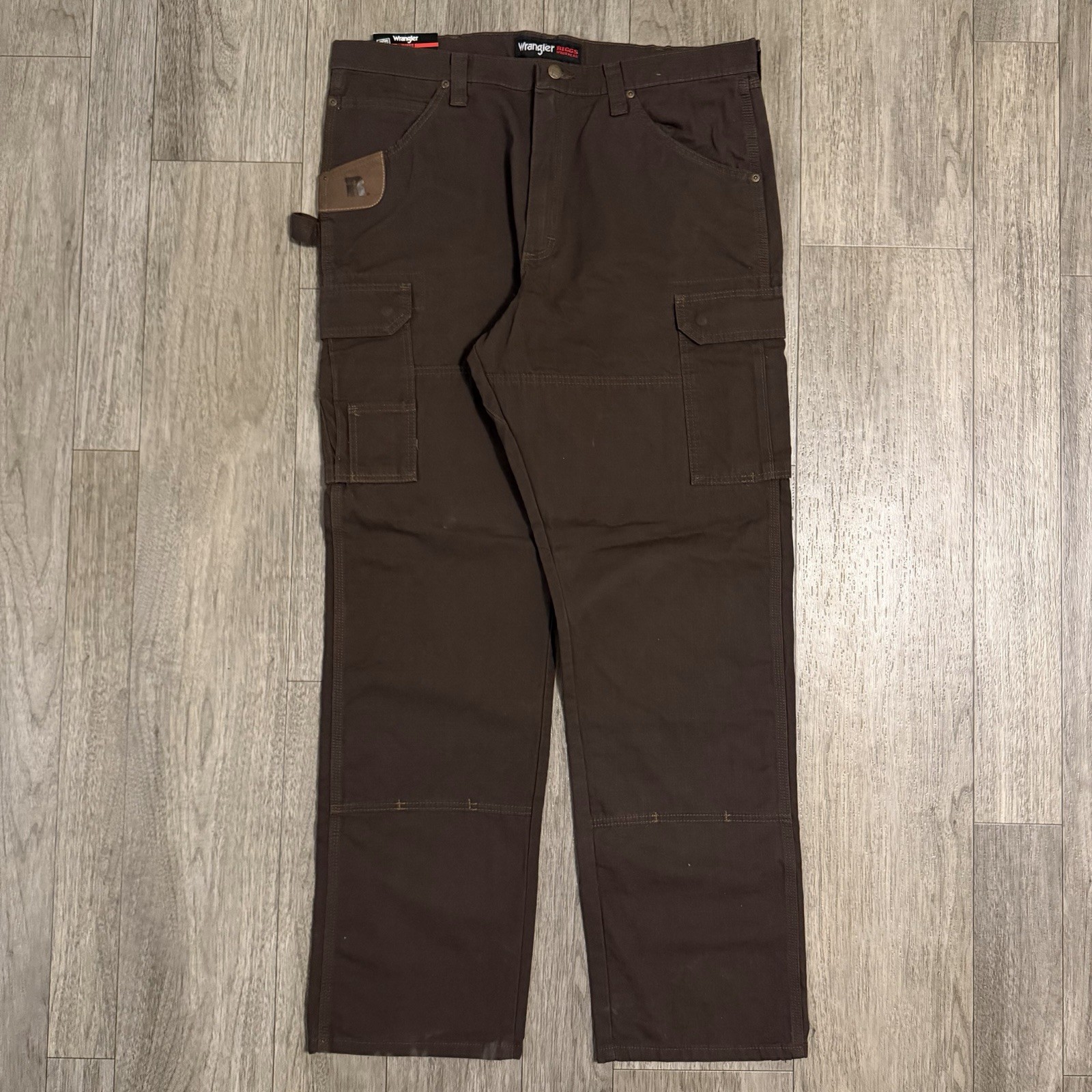 Wrangler Riggs Workwear Pant Men 38×34 Brown Carpenter Cargo Double Knee NWT
