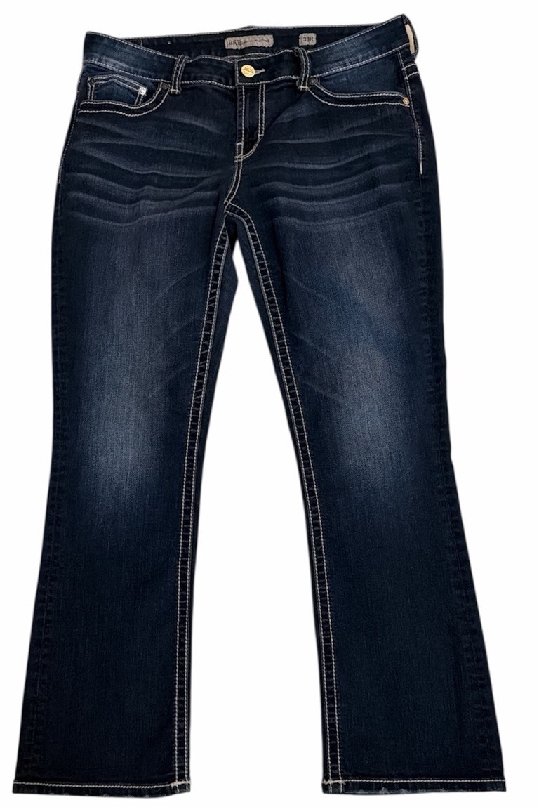 BKE Denim jeans Sz 33/31.5 Regular Dark Denim Cotton Poly Spandex Blend Boot