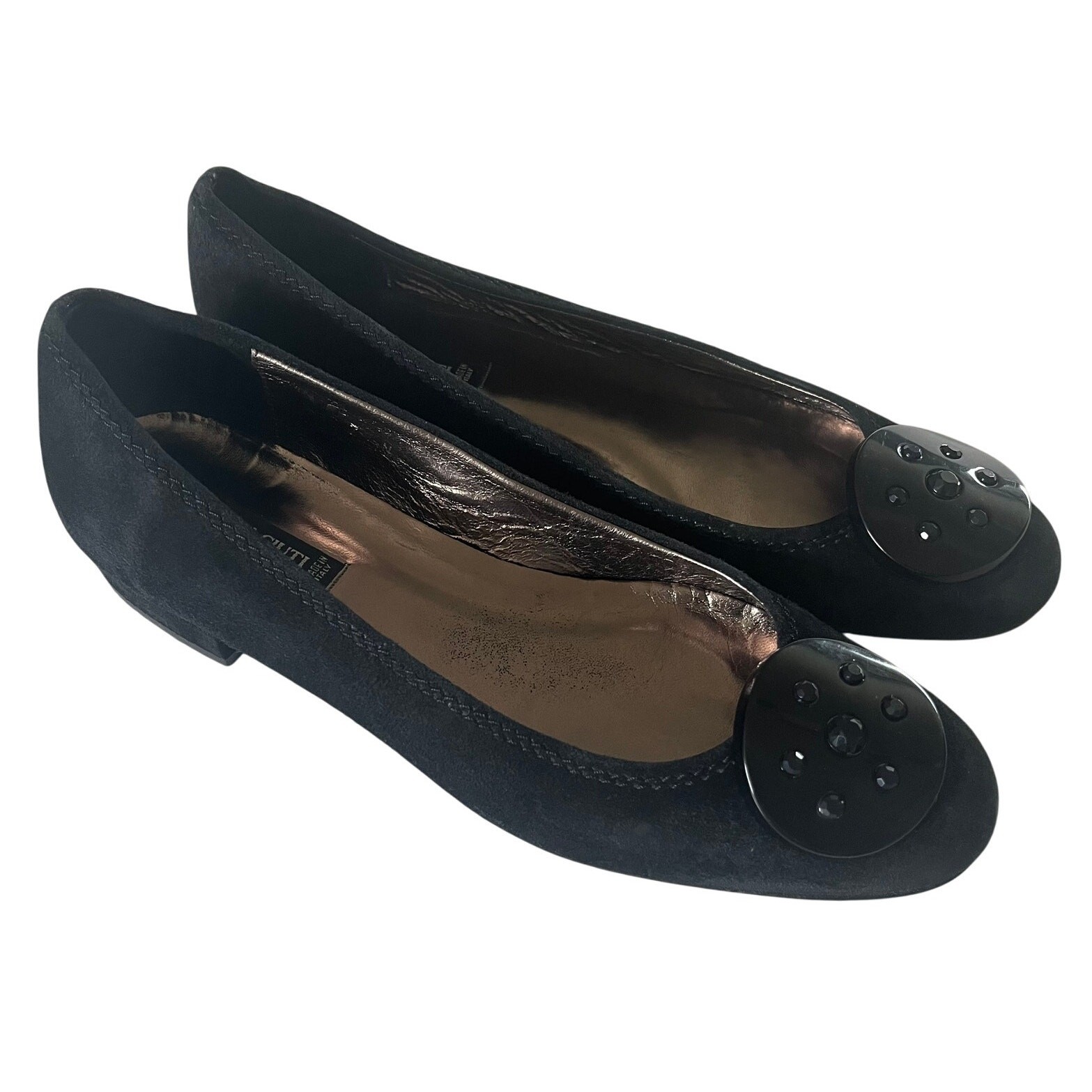 Claudia Ciuti Black Suede Emblem Flat Women’s 7N Made in Italy Ballet Slip On