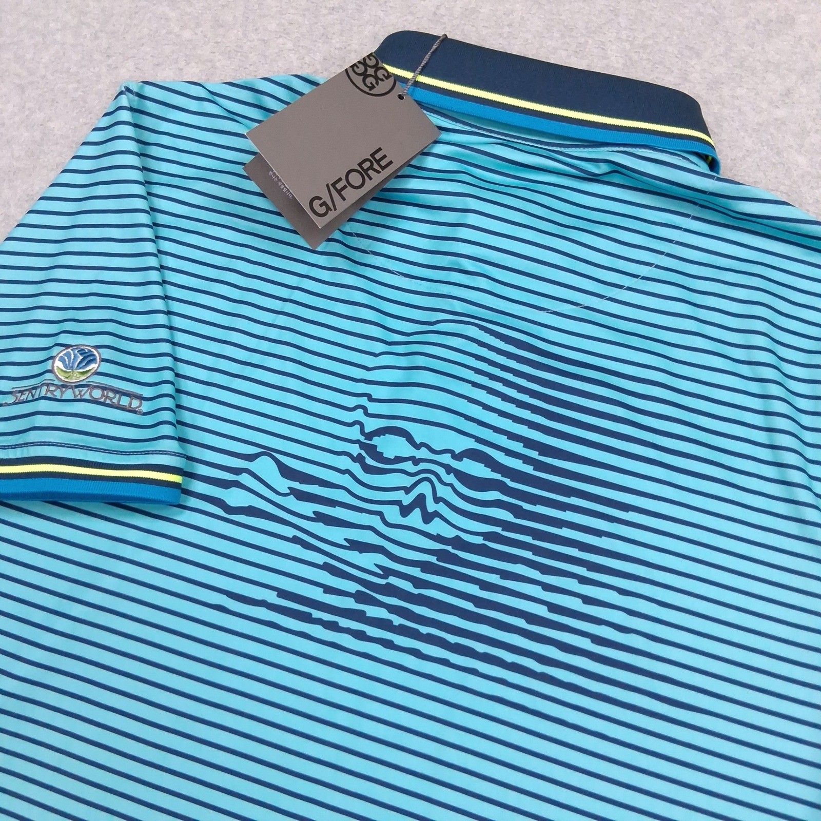 NEW $120 G/FORE Golf Polo Shirt Mens M Blue Sky Stripe Skull Tees 3D Tech Jersey