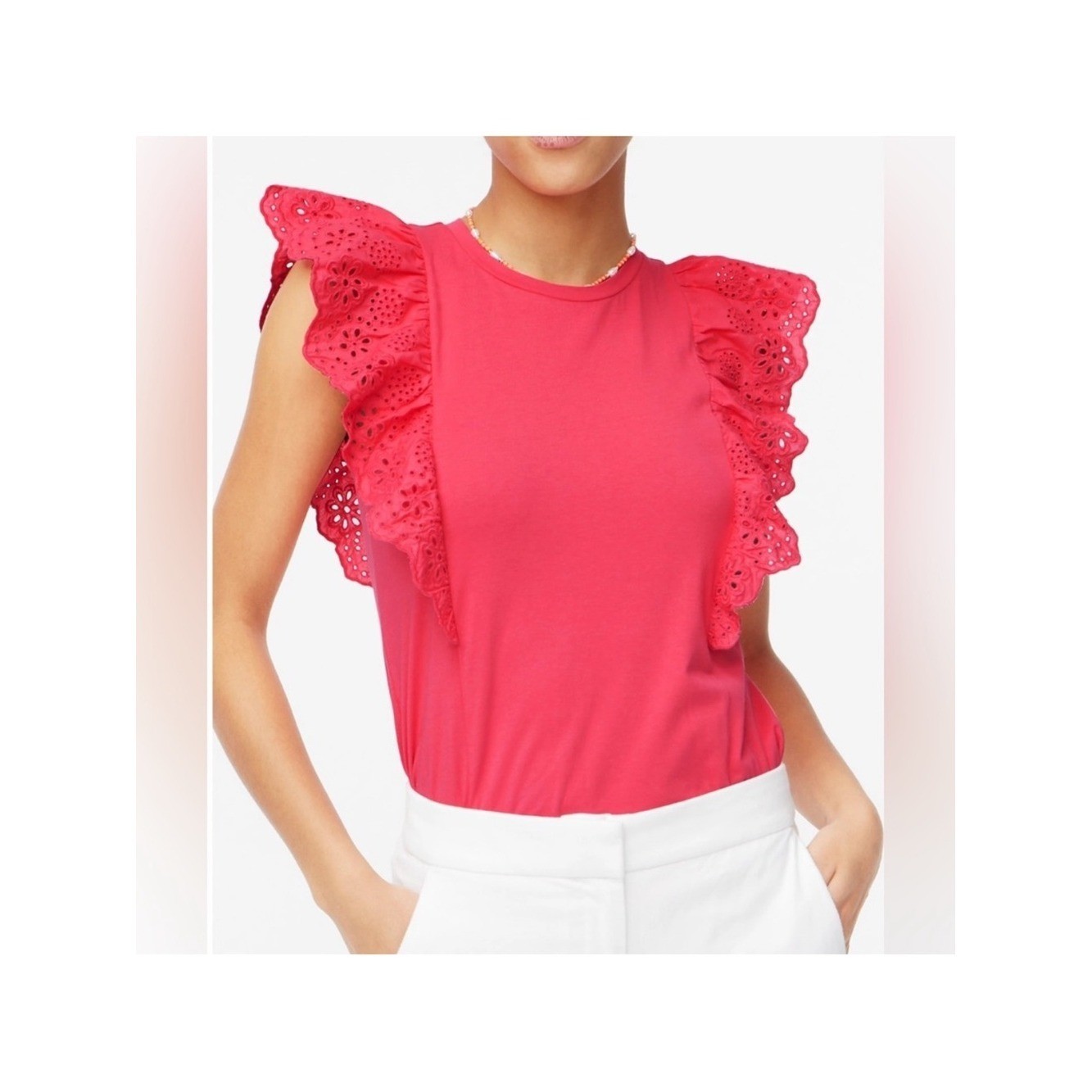 J. Crew Ruffle Sleeve Eyelet Top Size Small Pink