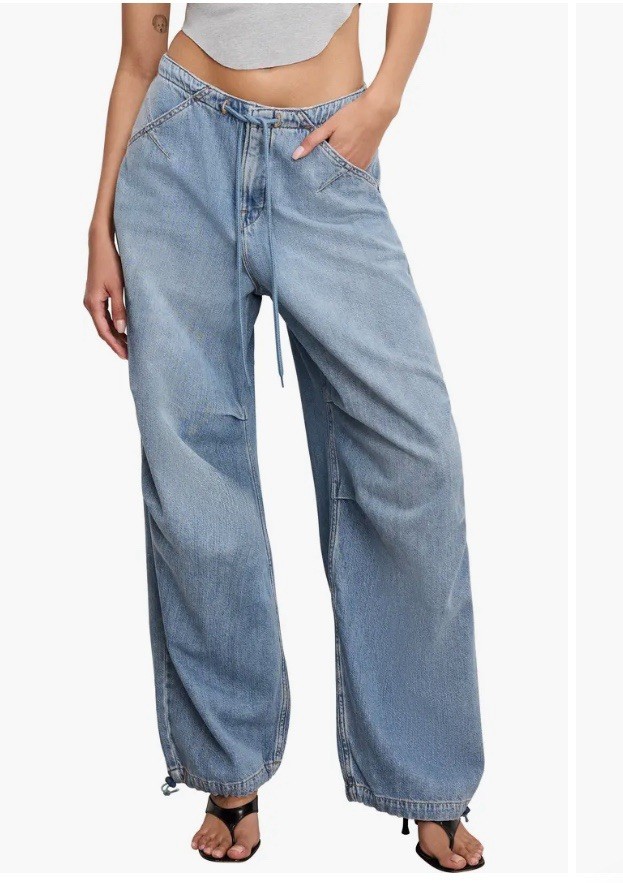 GOOD AMERICAN LITE LINEN DENIM PARACHUTE PANTS INDIGO794 Size 14/32 NEW