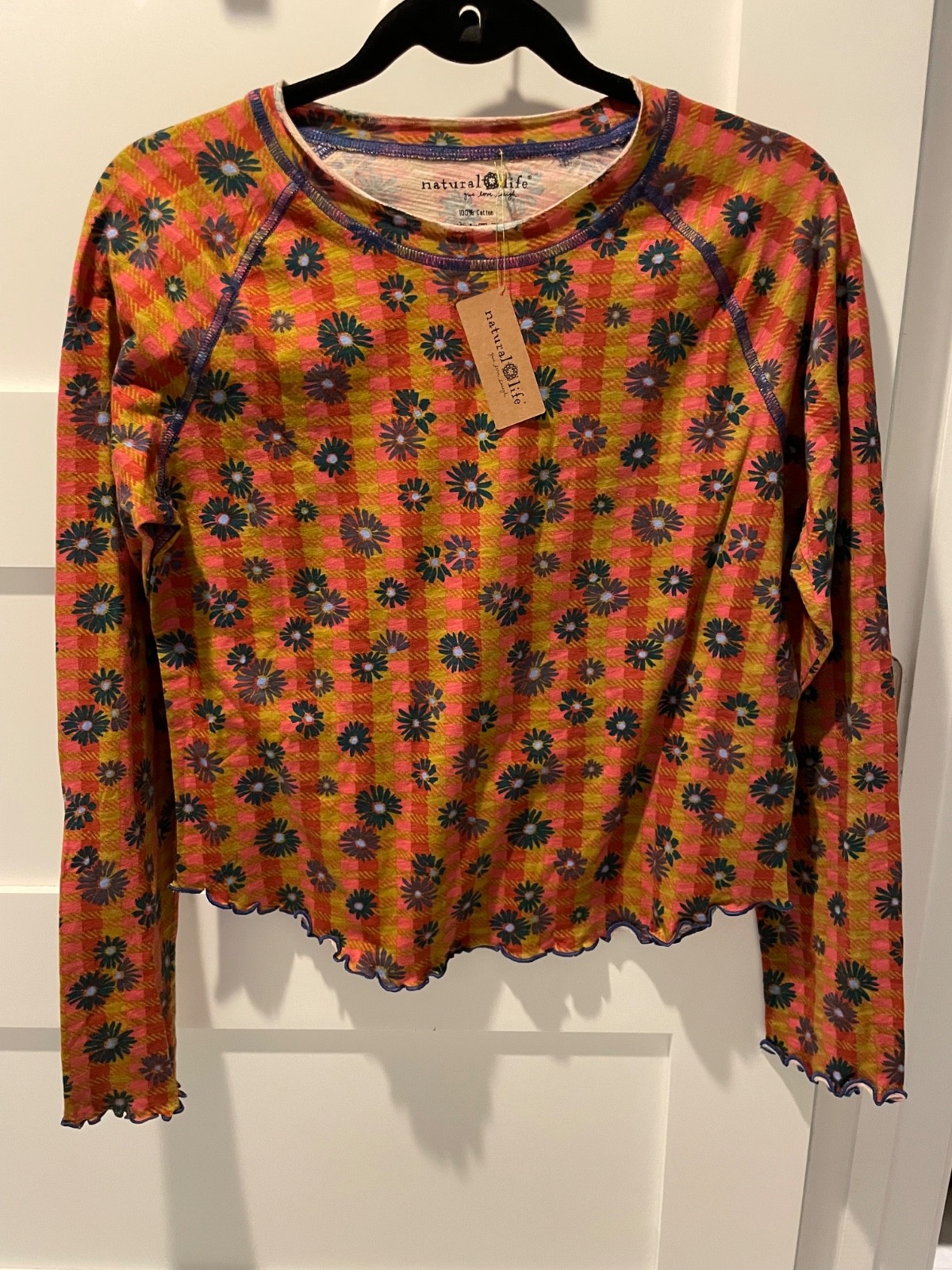 Natural Life Women Medium Shirt Lily Long Sleeve Rust Orange Floral Boho NEW NWT