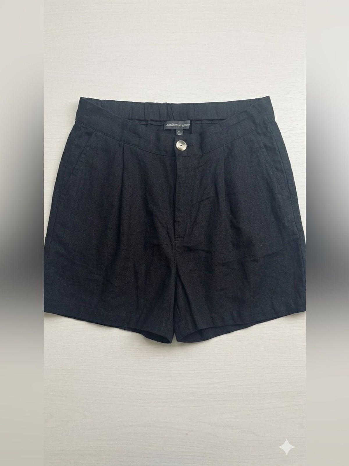 Ambiance Apparel Black Linen Blend High-Waisted Shorts, Size Large