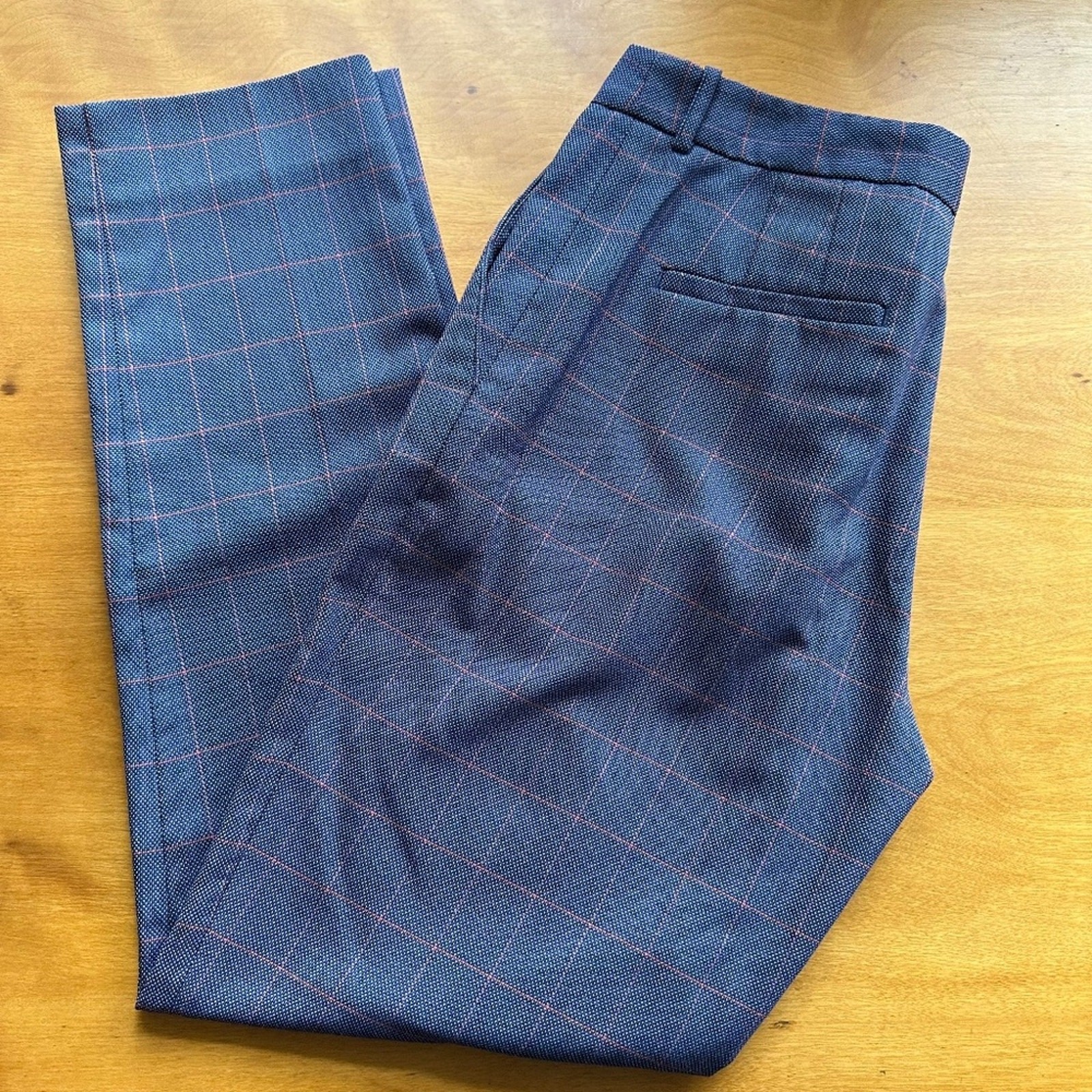 Tahari by Arthur S Levine Blue plaid stretch ankle length trouser pants 4