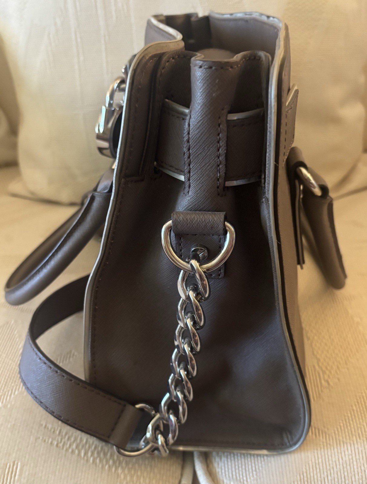 Michael Kors Hamilton Gray Satchel Top Handle, Zip, PadLock