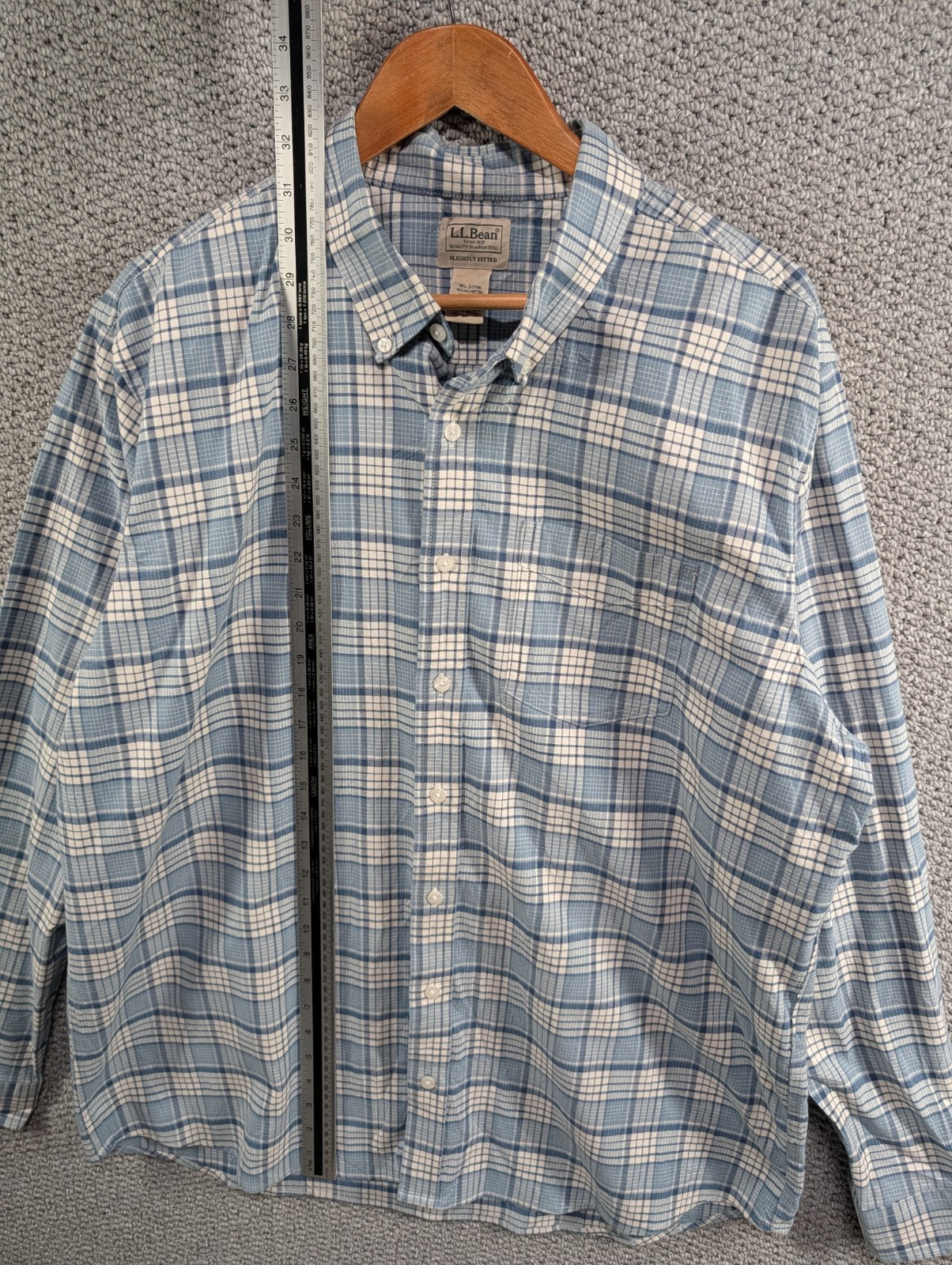 LL BEAN Comfort Stretch Blue Check Plaid Slightly Fitted Button Shirt XL Tall
