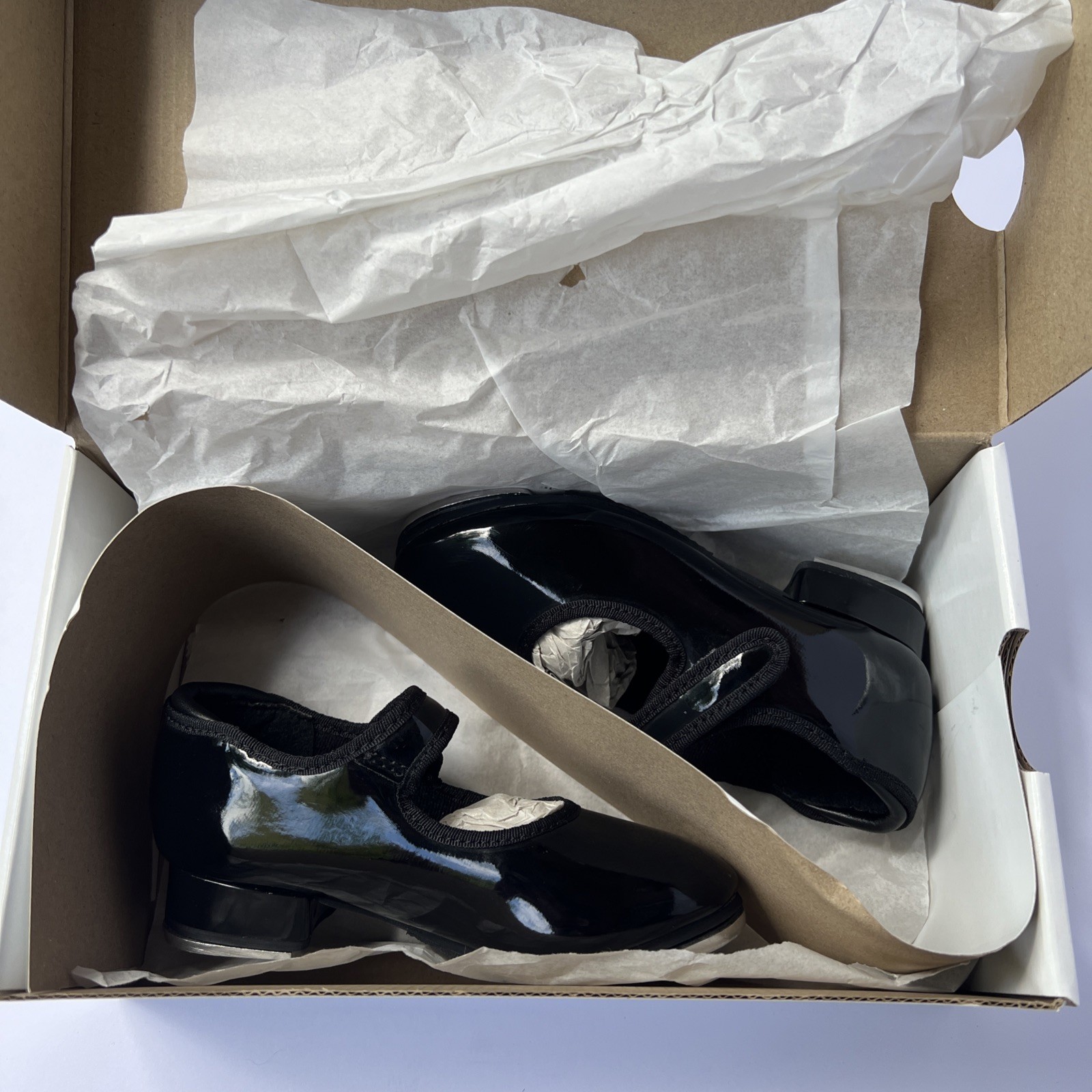 Weissman W2600 No Tie Tap Shoe Shiny Black Patent Child Size 9 CM Worn One Time