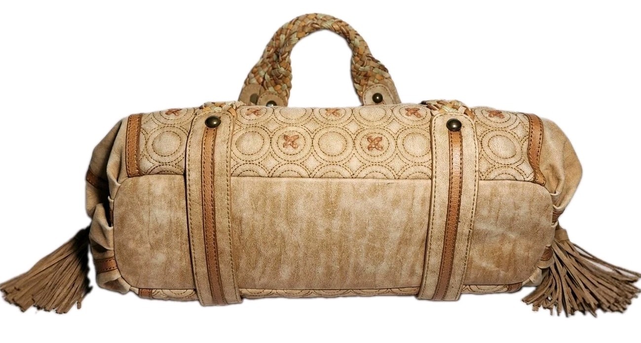 ISABELLA FIORE KISSES AND HUGS EMBROIDERED X’S AND O’S LARGE LEATHER HANDBAG$739