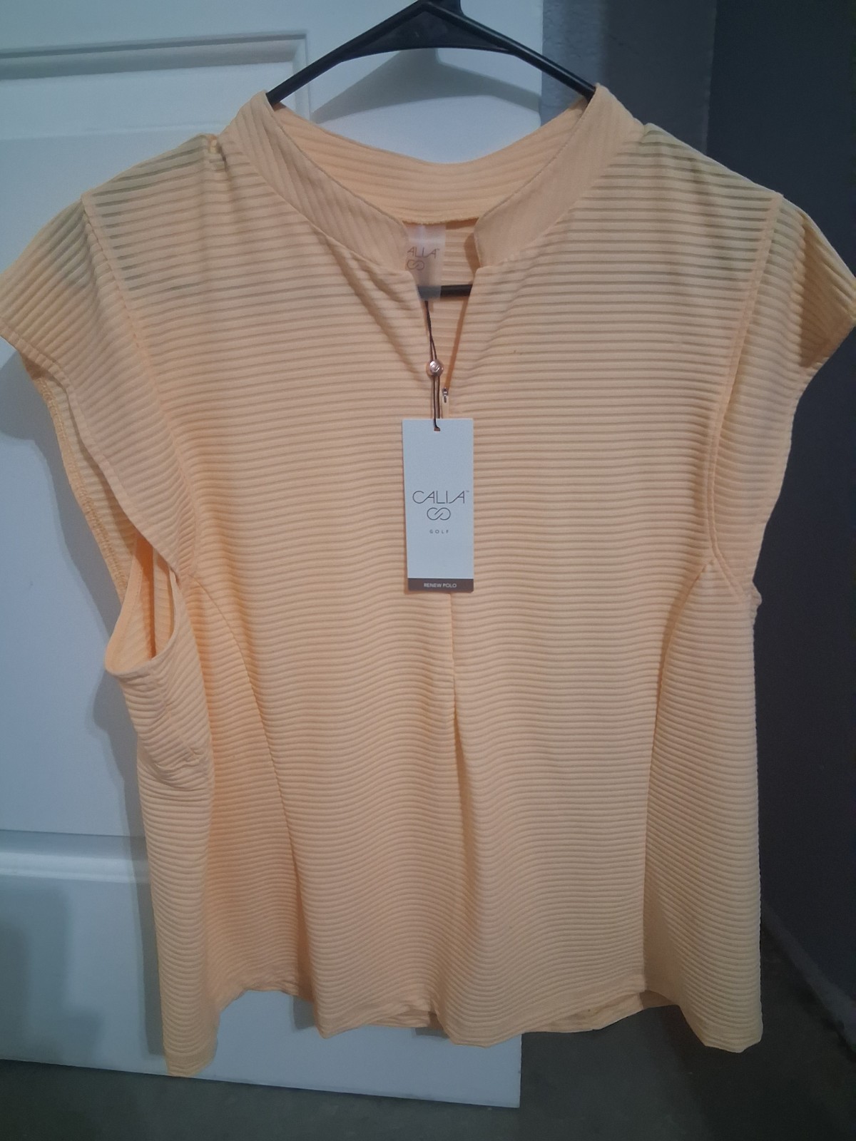 Calla Golf Peach Textured Striped Women’s Collared Polo Cap Sleeve Top