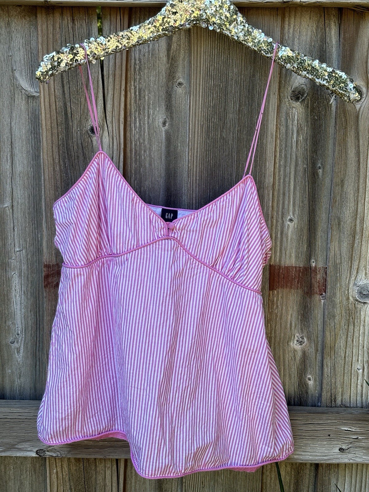 Gap Cami Summer Top Side Zip W 12 Pink White Stripes Lined Fresh Chic Straps