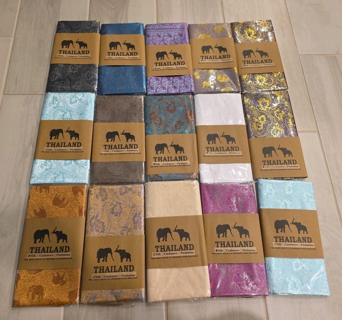 Lot of 15: New Thai Silk Scarves {Thailand import]