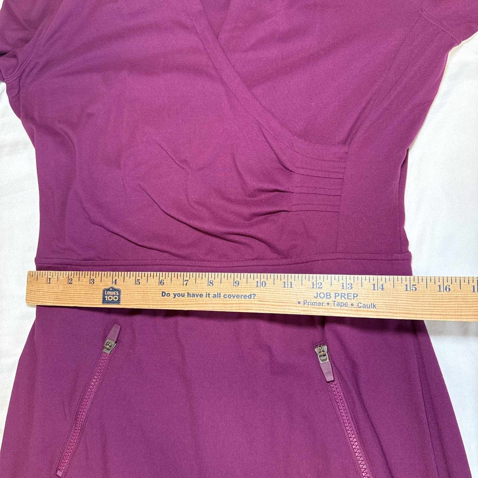 ATHLETA Suedy Lady Dress Womens MT Tall Burgundy Pockets Thumbholes Surplice EUC