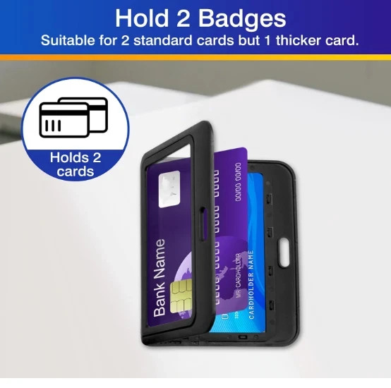 3 Pack ID Badge Holder with Double-Sided Windows Hard Plastic Horizontal ID Card