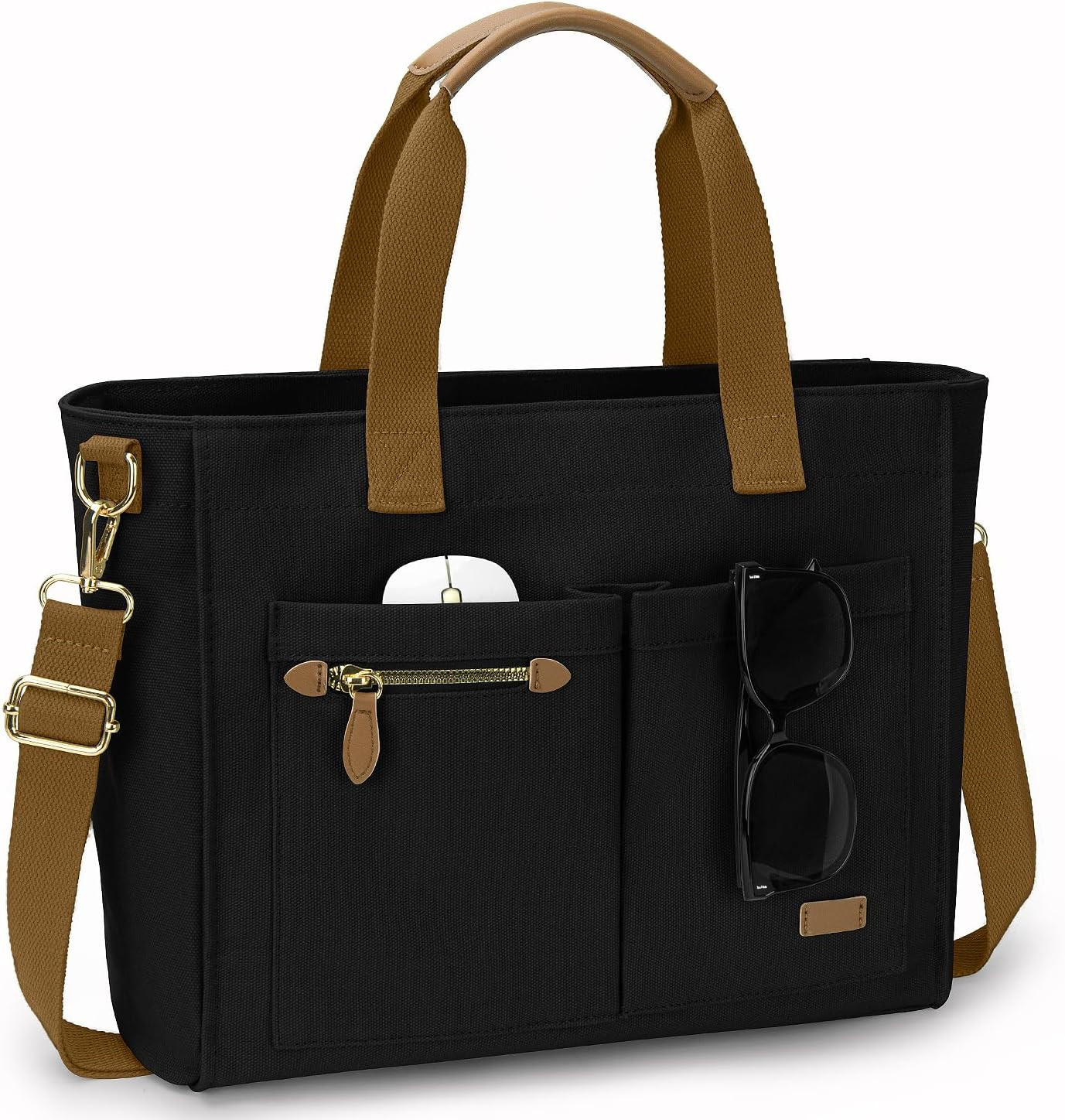 Canvas Tote Bag for Women, Large Tote Bag with Zipper & Compartments for Work C